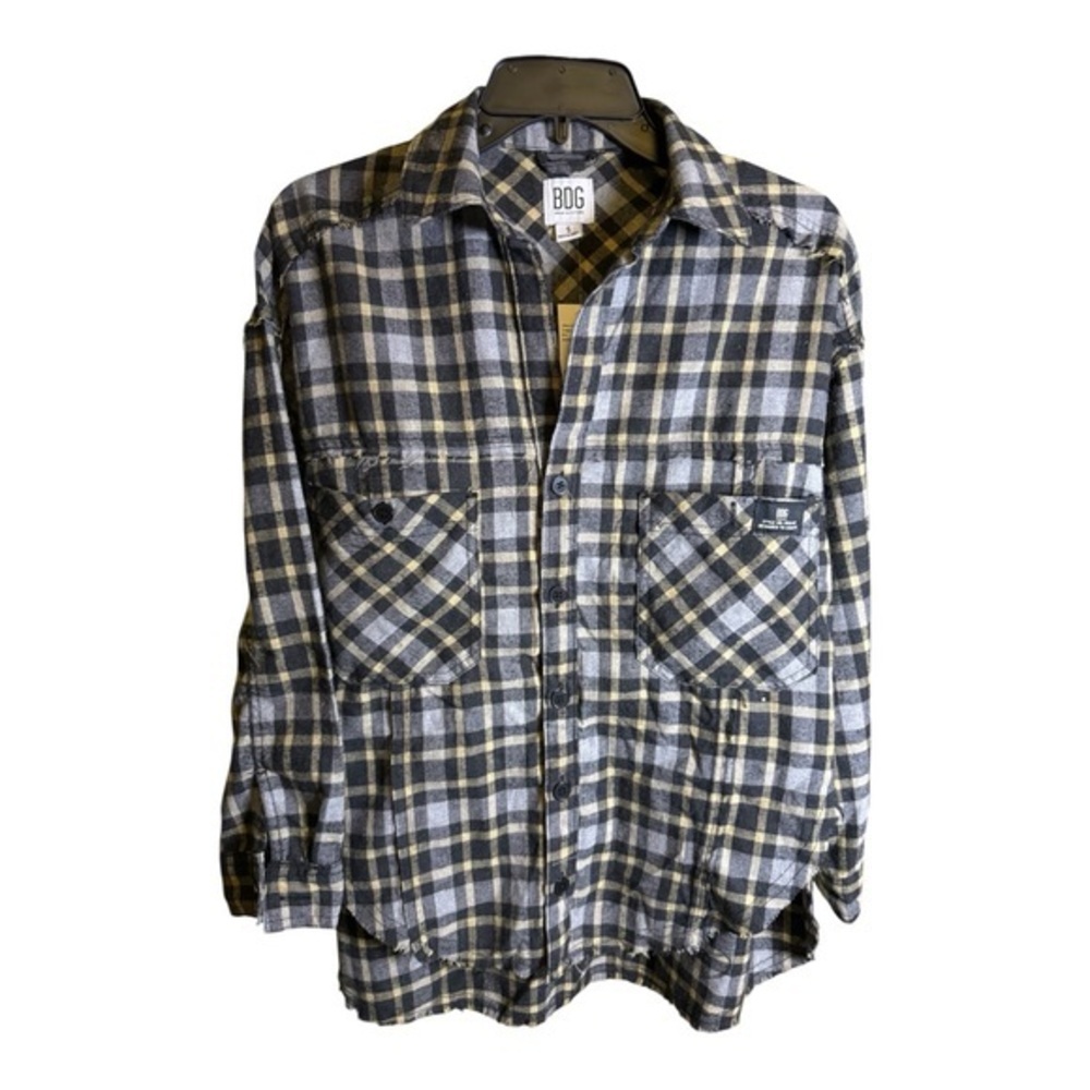 BDG Urban Outfitters Black Gray S Plaid Patchwork Flannel Shacket Granola Girl - Picture 2 of 9